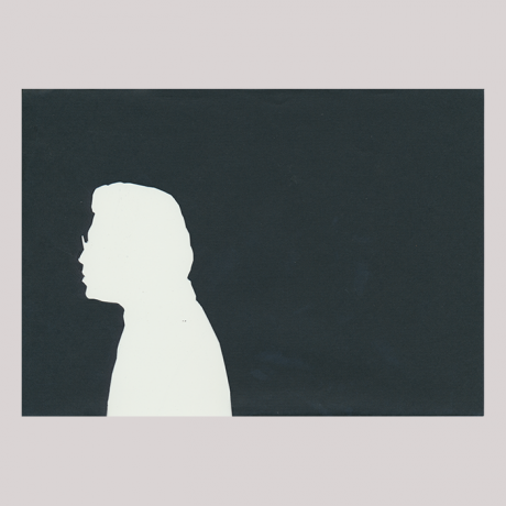 
        Silhouette with man looking left, wearing glasses.